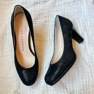 Sacha London | Black Texture Patent Leather Pump Heels